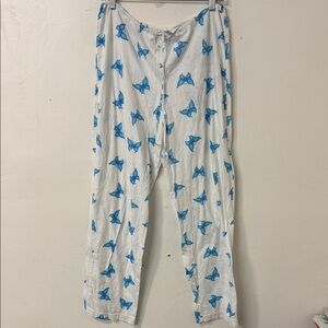 Ellemenno White Pants with Blue Butterfly Design Y2K butterfly 🦋